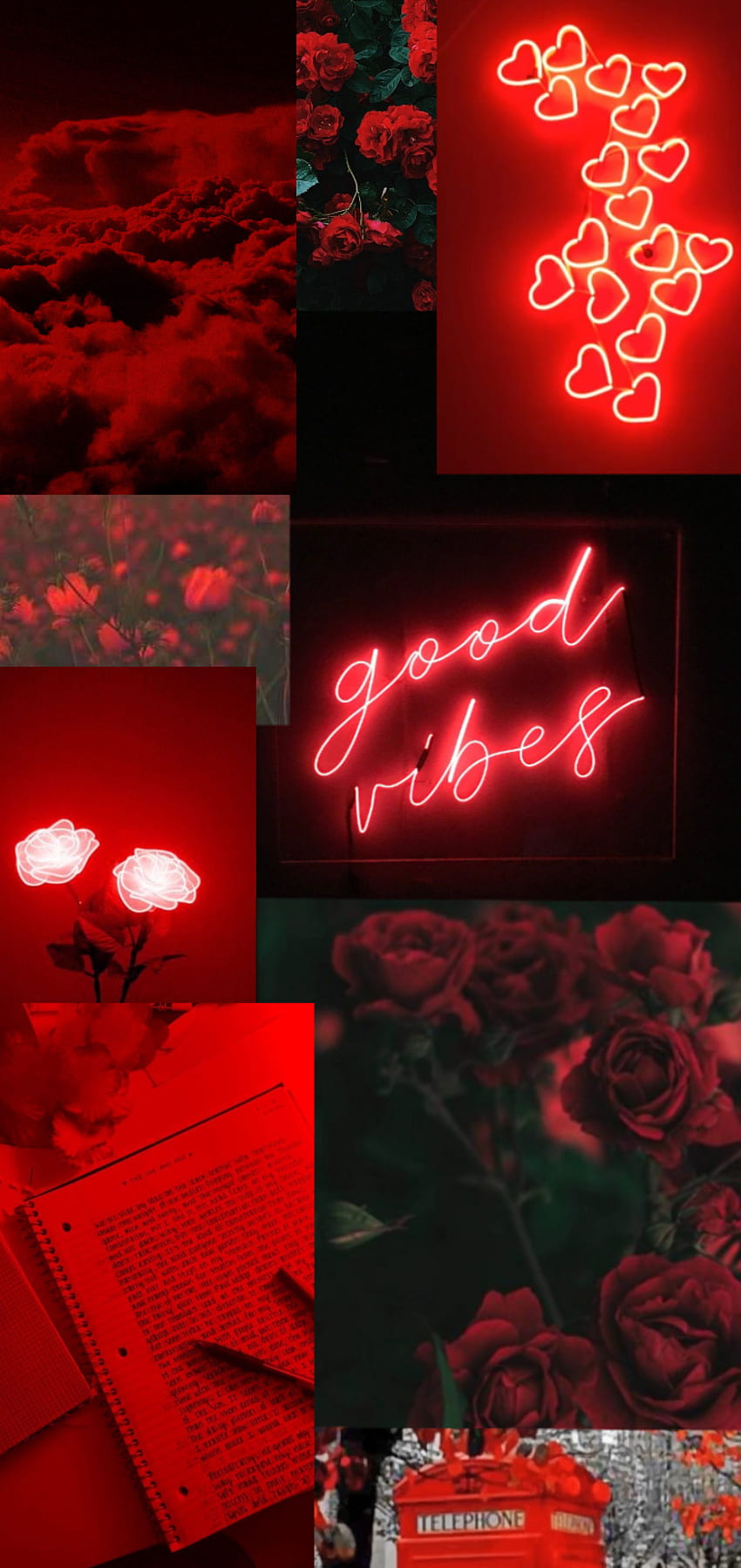Aesthetic Red, neon, hearts, rose, clouds, good_vibes, telephone_booth ...