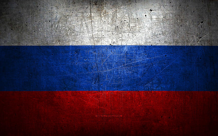 Russian metal flag, grunge art, European countries, Day of Russia, national symbols, Russia flag, metal flags, Flag of Russia, Europe, Russian flag, Russia HD wallpaper