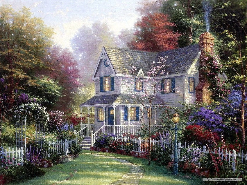 Thomas Kinkade สำหรับ ., Storybook Cottage Garden วอลล์เปเปอร์ HD