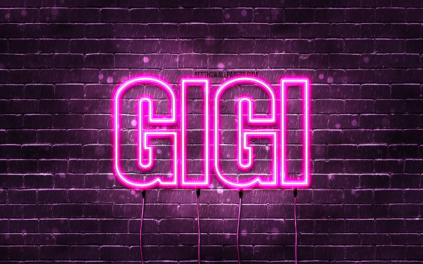 Gigi, , with names, female names, Gigi name, purple neon lights, Gigi Birtay, Happy Birtay Gigi, popular italian female names, with Gigi name HD wallpaper