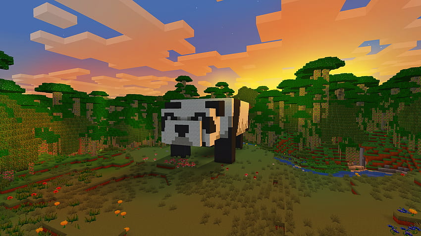 Panda w grze Minecraft: PIXEL 3D ANIMALS in REALMCRAFT Tapeta HD