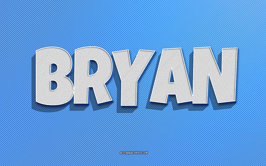 ブライアン、青い線の背景、名前、ブライアンの名前、男性の名前、ブライアンのグリーティング カード、線画、ブライアンの名前 高画質の壁紙