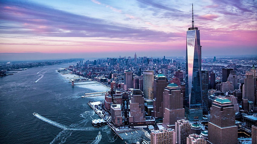 Daytime, purple sky, united states, usa, new york, one world trade center • For You For & Mobile, Cityscape Daytime HD wallpaper