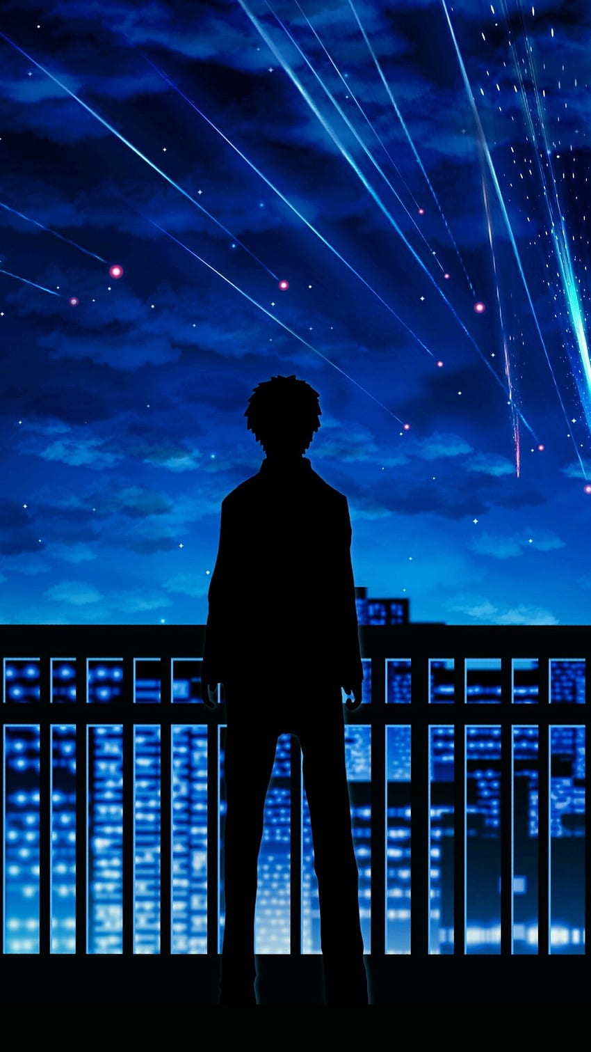 Your Name, meteor, boy, silhouette, fence, bike, Your Name 6s HD phone wallpaper