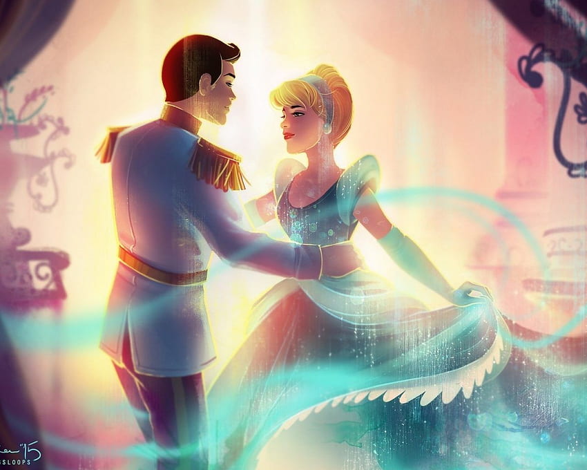 La princesa Cenicienta baila con el príncipe azul Fan Art de Disney para teléfono móvil fondo de pantalla