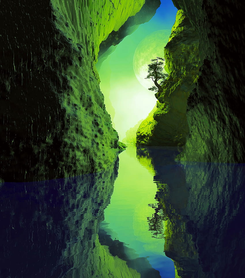 Rivers, Art, Reflection, Wood, Tree, Cave HD phone wallpaper