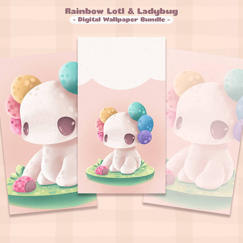 Rainbow Lotl & Ladybug Bundle (Digital ), Kawaii Axolotl HD wallpaper