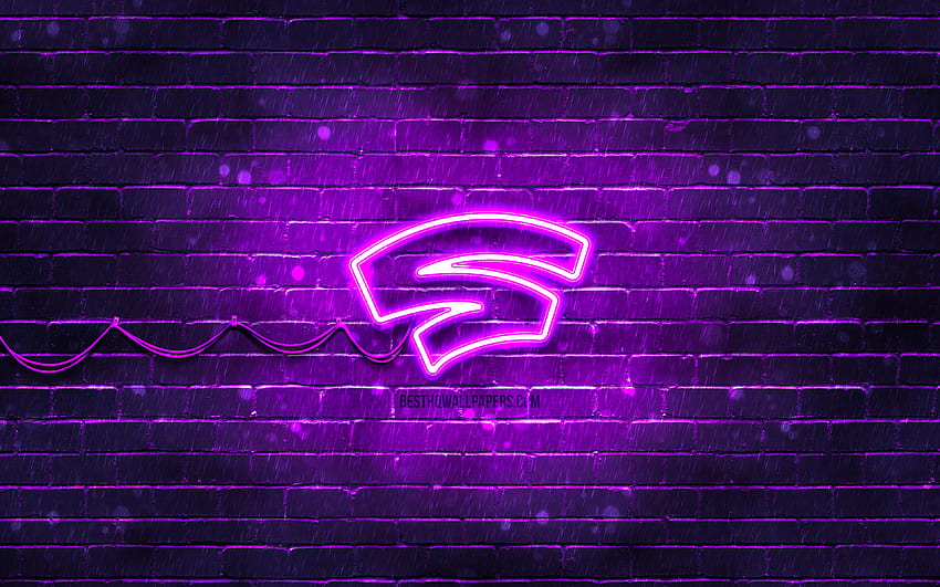 Stadia violet logo, , violeta brickwall, Stadia logo, marcas, Stadia neon logo, Stadia papel de parede HD