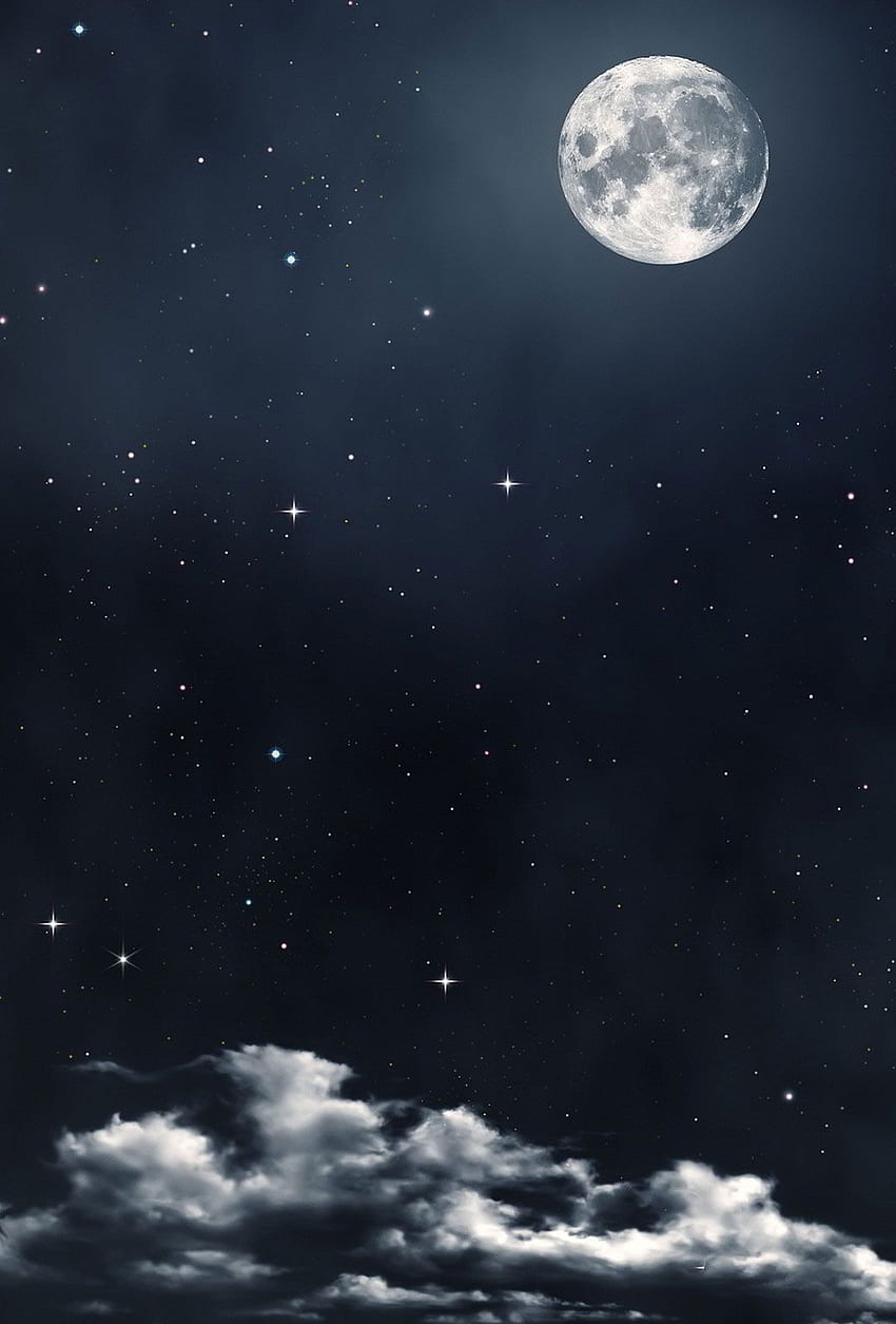 Melek Yıldız Ay : . Ay Ve Yıldızlar, Gece Bulutları, Gece Gökyüzü Ay, Bulutlu Gece Gökyüzü HD telefon duvar kağıdı