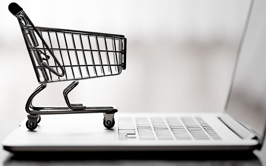 Shopping online, monocromatico, concetti di business online, suggerimento per l'e-commerce Sfondo HD