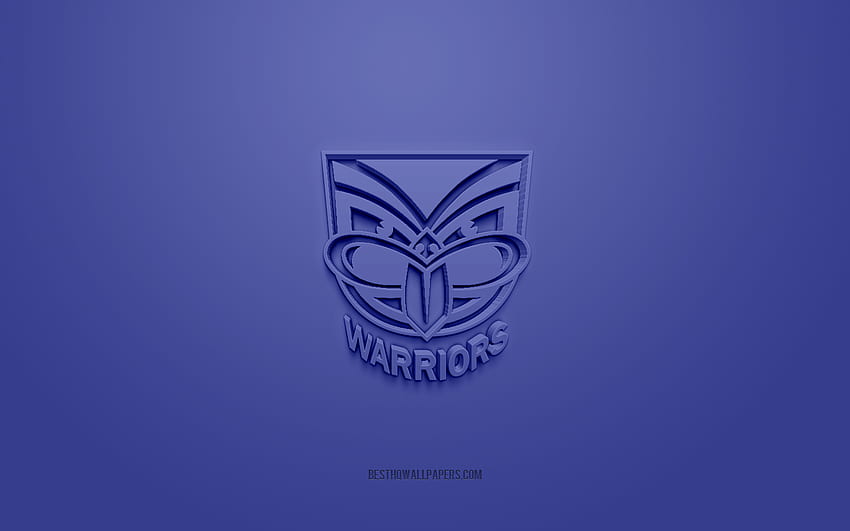 New Zealand Warriors, творческо 3D лого, син фон, Национална ръгби лига, 3d емблема, NRL, Австралийска ръгби лига, Оукланд, Нова Зеландия, 3d изкуство, ръгби, New Zealand Warriors 3d лого HD тапет