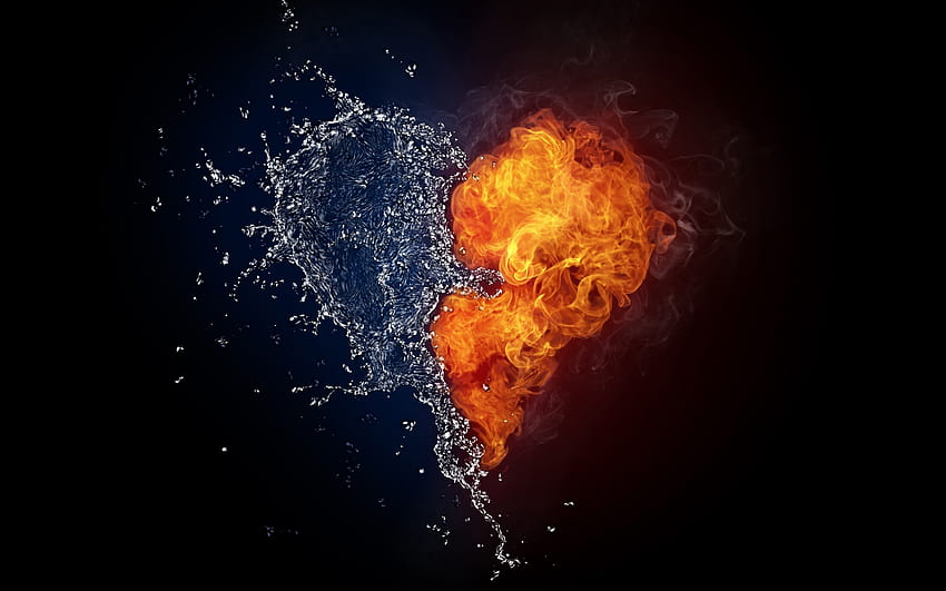 Fire & Water Heart Abstract . Fire & Water Heart Abstract stock, Water vs Fire HD wallpaper