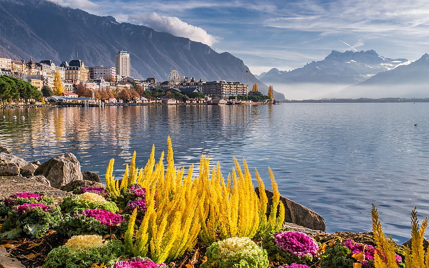 Schweiz Montreux, Genfer See Natur HD-Hintergrundbild