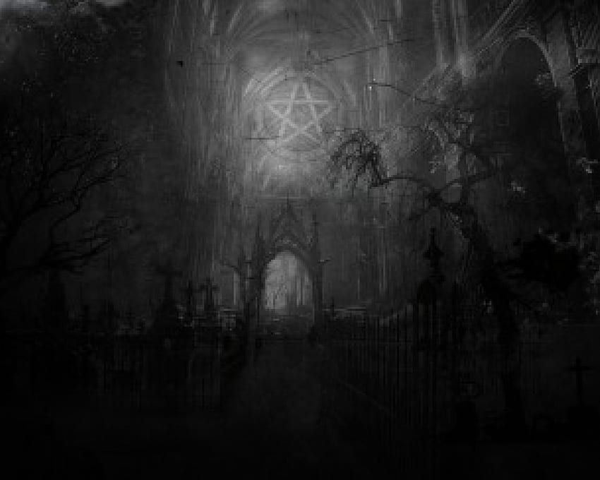 Dark World, Tombstones, Temple, Cemetery, Pentagram, Darkness, Trees HD wallpaper