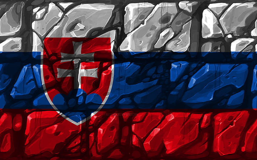 Bendera Slovakia, brickwall,, negara-negara Eropa, Bendera Slovakia Wallpaper HD