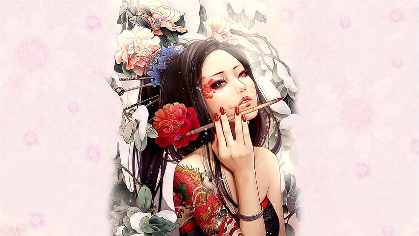 Tattoo Group (58), japanische Geisha-Mädchenkunst HD-Hintergrundbild
