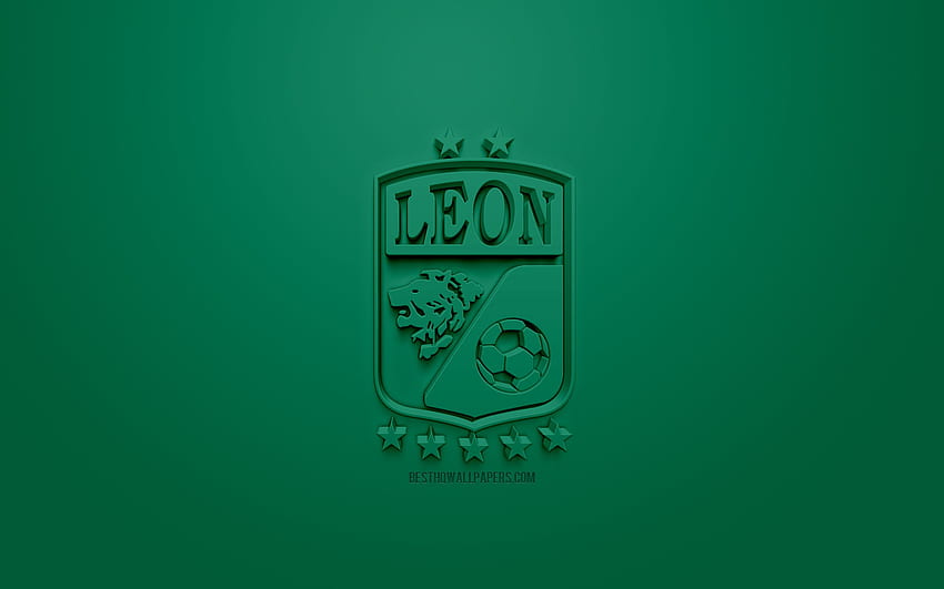 Club Leon FC, creative 3D logo, green background, 3D emblem, Mexican football club, Liga MX, Leon, Mexico, 3D art, football, stylish 3D logo for with resolution . High Quality HD wallpaper