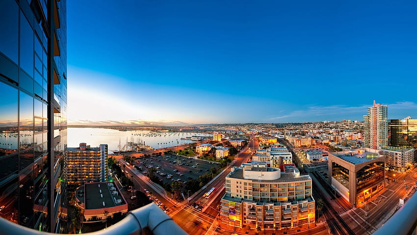 San Diego, ville, rue, bâtiments, coucher de soleil, Skyline de San Diego Fond d'écran HD