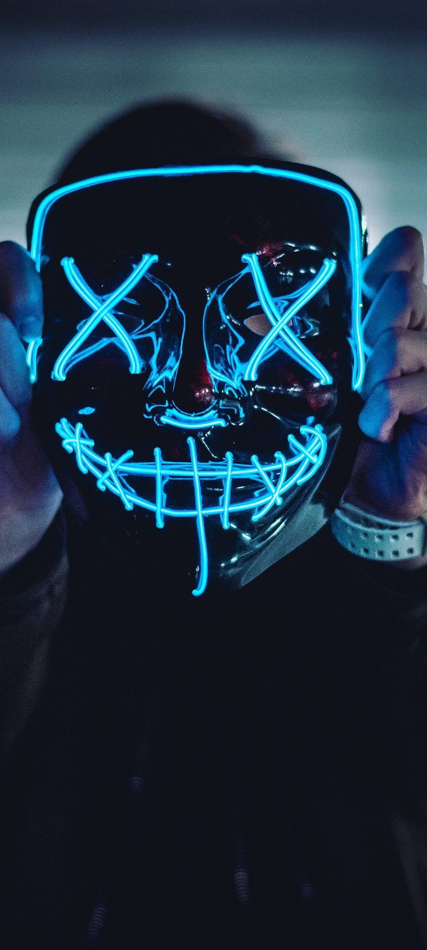 Neon Mask , Blue Lights, Portrait, Anonymous, Face Mask, graphy HD phone wallpaper