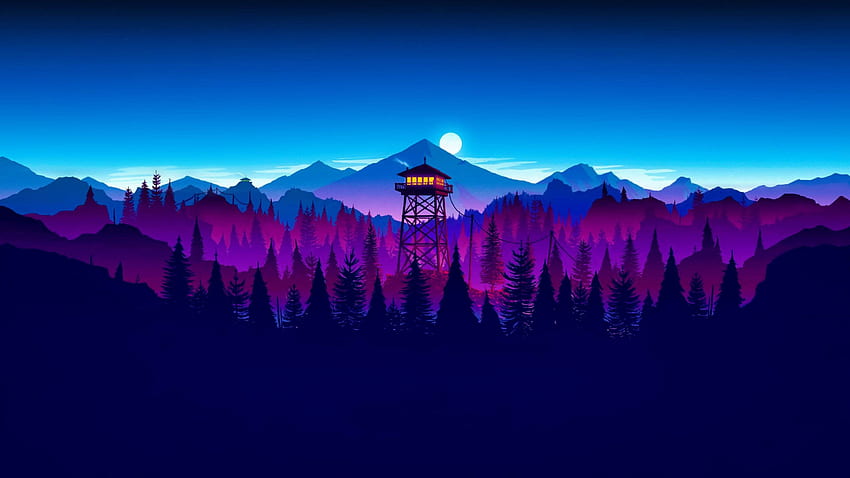 Torre para vigilancia del paisaje natural de la noche de incendios forestales fondo de pantalla