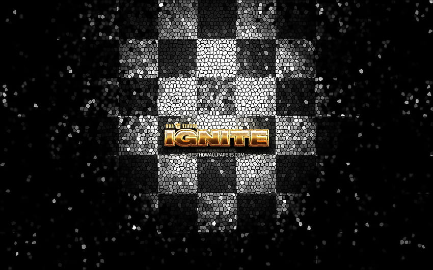 G League Ignite, glitter logo, NBA G League, white black checkered background, basketball, american basketball team, G League Ignite logo, mosaic art HD wallpaper