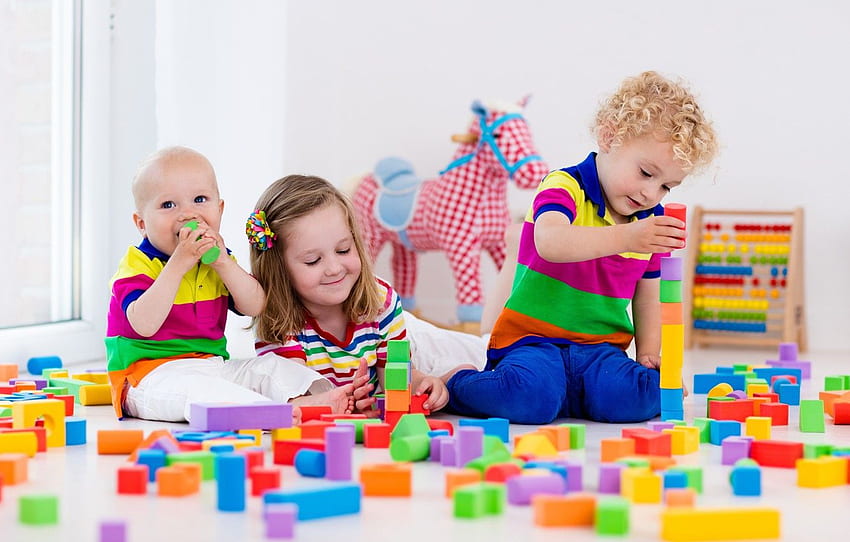 children, the game, colorful, designer, toy, blocks, playing, Kids for , section настроения, Kids Game HD wallpaper