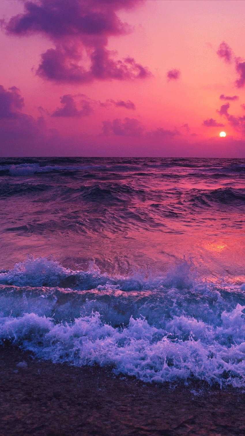 Pantai Merah Muda Matahari Terbenam Estetis wallpaper ponsel HD