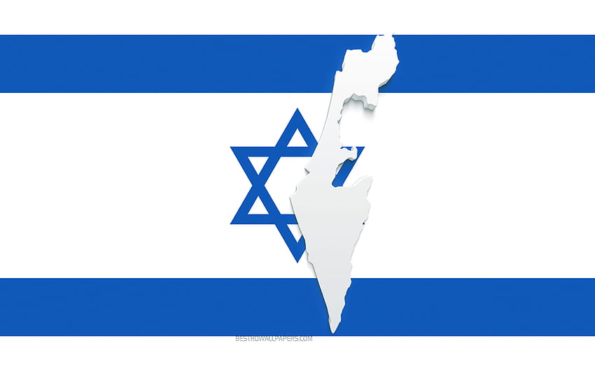 Siluet peta Israel, Bendera Israel, siluet pada bendera, Israel, siluet peta Israel 3d, bendera Israel, peta Israel 3d Wallpaper HD