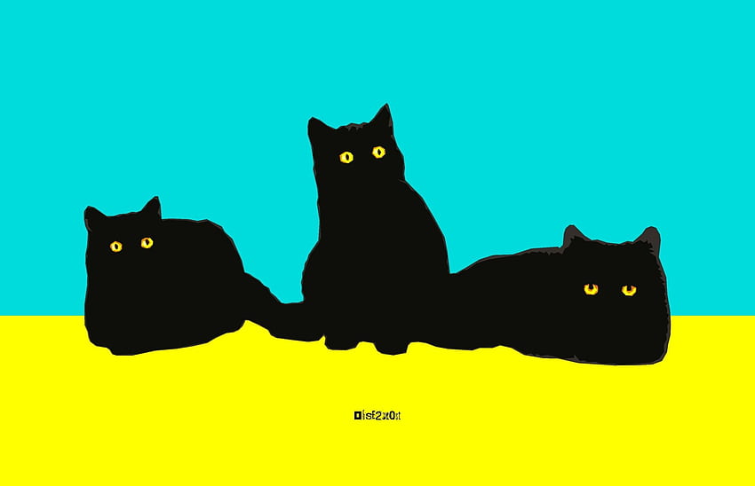 最小限の幾何学的なスタイルで 3 匹の黒猫のコンピューター グラフィック アート プリント ファイル。 黒猫のアート、背景、猫のアート、ミニマリストの猫 高画質の壁紙