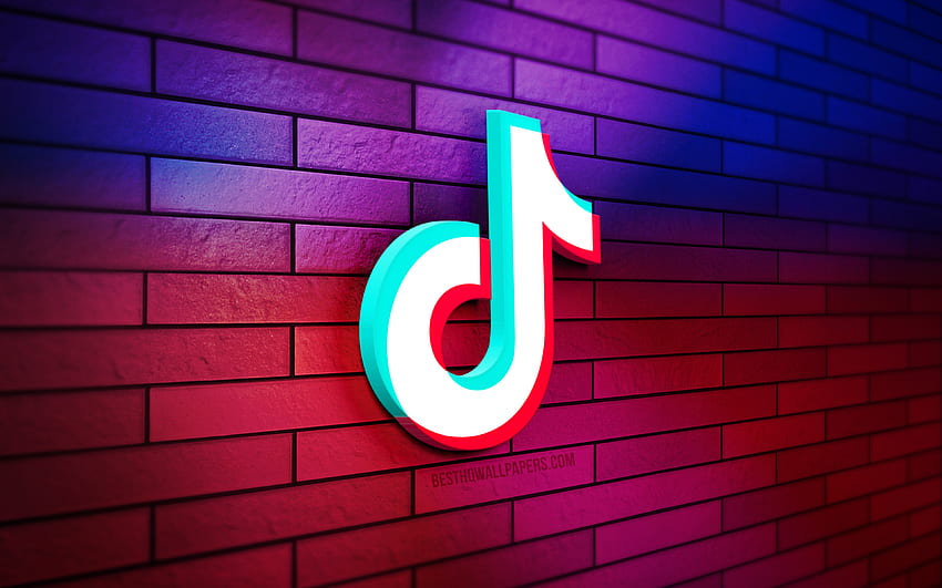 Logotipo 3D de TikTok, pared de ladrillos de colores, creatividad, redes sociales, logotipo de TikTok, arte 3D, TikTok fondo de pantalla