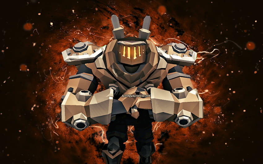 Mech Golem, , braune Neonlichter, Roblox, Heroes of Robloxia, Roblox-Charaktere, Mech Golem Roblox HD-Hintergrundbild