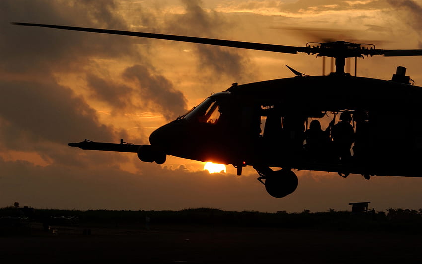 matahari terbenam, militer, helikopter, helikopter, helikopter Wallpaper HD
