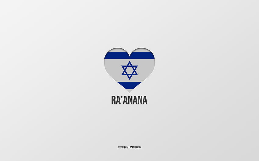 Обичам Раанана, израелски градове, Ден на Раанана, сив фон, Раанана, Израел, сърце с израелски флаг, любими градове, Обичам Раанана HD тапет