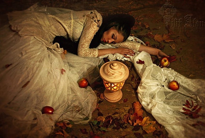 白雪姫 おやすみなさい, 女性, モデル, りんご, 白雪姫, 睡眠 高画質の壁紙