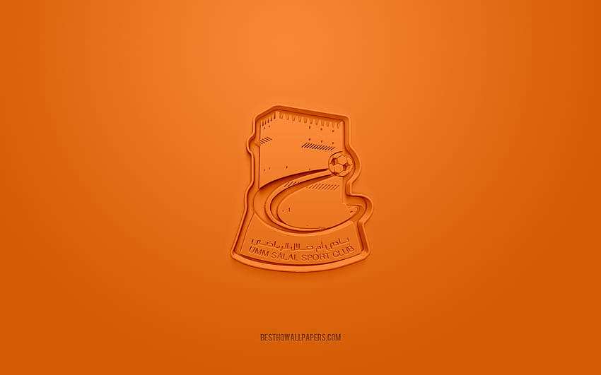 Umm Salal SC, kreatives 3D-Logo, orangefarbener Hintergrund, Qatar Stars League, 3D-Emblem, QSL, Qatar Football Club, Umm Salal, Katar, 3D-Kunst, Fußball, Umm Salal SC 3D-Logo HD-Hintergrundbild
