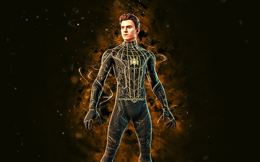 Black and Gold Suit No Way Home Spider-Man, , แสงนีออนสีน้ำตาล, Fortnite Battle Royale, ตัวละคร Fortnite, Black and Gold Suit No Way Home Spider-Man Skin, Fortnite, Black and Gold Suit No Way Home Spider-Man Fortnite วอลล์เปเปอร์ HD