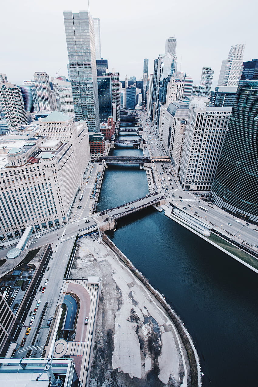 도시, 교량, 미국, 위에서 본, 고층 빌딩, 미국, 시카고 HD 전화 배경 화면