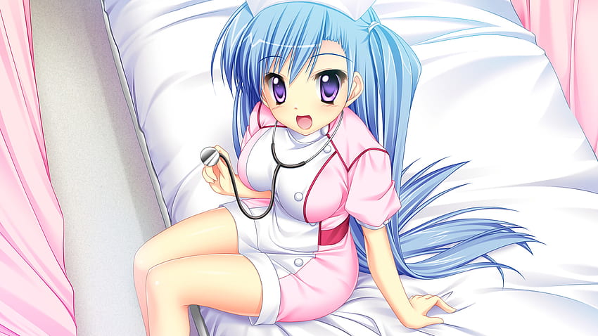 Sweet nurce, game cg, mitsuki aimi, ima mo itsuka mo faruna runa, kamiya tomoe, cabelo azul, cabelo comprido, enfermeira papel de parede HD