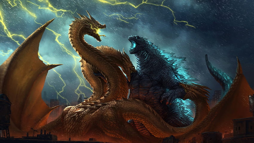 Годзила срещу крал Гидора Кралят на чудовищата 1440P, Cool Godzilla HD тапет