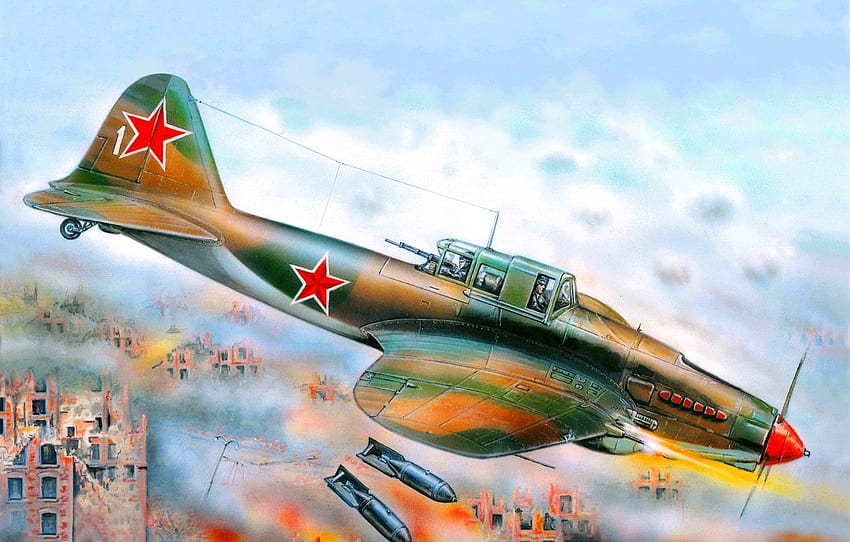 самолетът, изкуство, летящ танк, атака, борбата, под, самолет от Втората световна война HD тапет