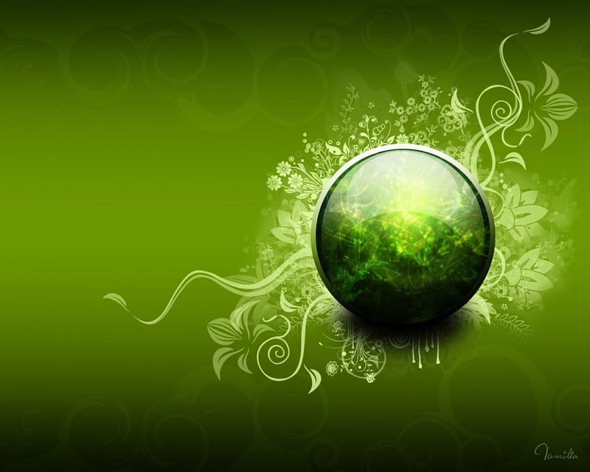 Green Sphere, art, green, sphere, vines, flowers HD wallpaper