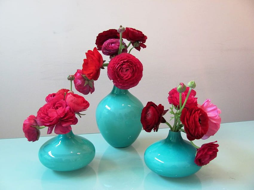 Turquoise Glass, complementary, roses, colors, wonderful, sunshine turquoise, pink, red, flowers, forever HD wallpaper