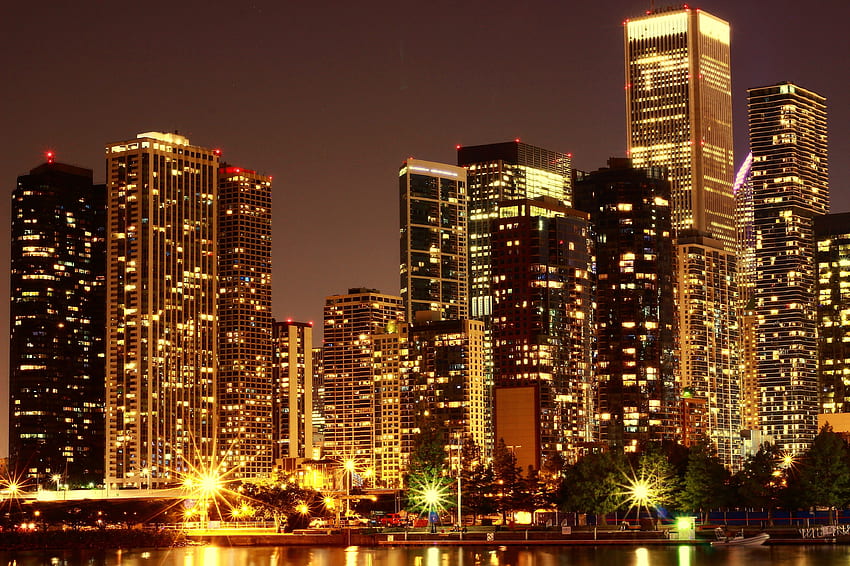 도시, 밤, 미국, 건물, 고층 빌딩, 미국 HD 월페이퍼