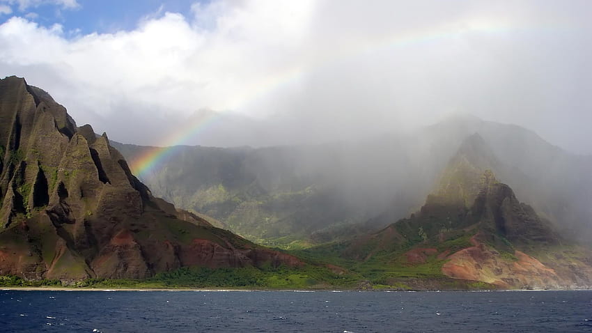 ハワイ ナ パリ コーストの虹 高画質の壁紙