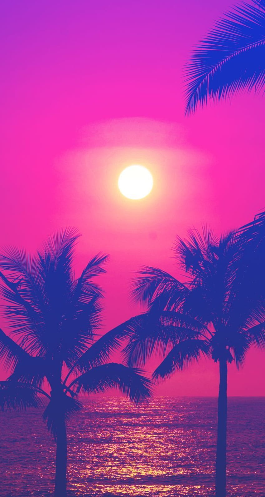 Neon / Hot pink blue sunset palms iphone phone background HD phone wallpaper
