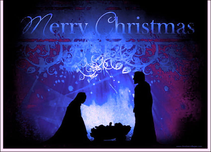 คริสต์มาส สีฟ้า สุขสันต์วันคริสต์มาส พระเยซู แมรี่ โจเซฟ วอลล์เปเปอร์ HD