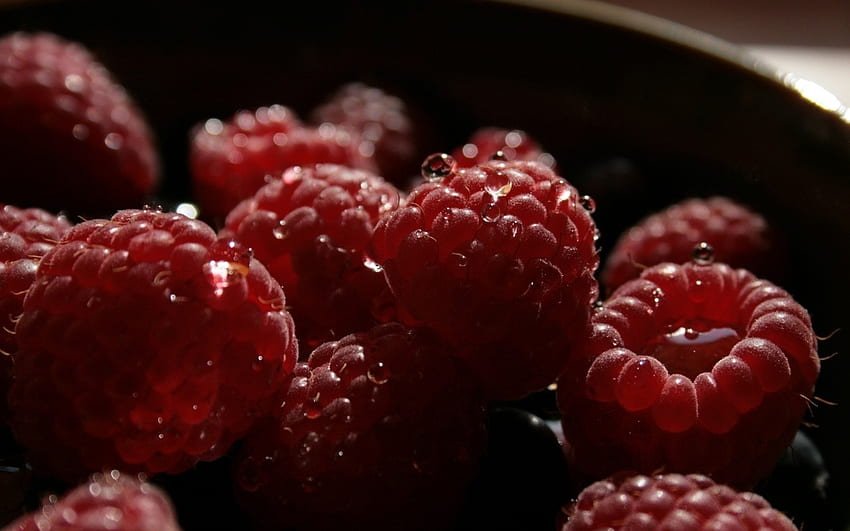 Raspberries, berries, drops, berry, fruits, raspberry, waterdrops, red, fruit, macro HD wallpaper