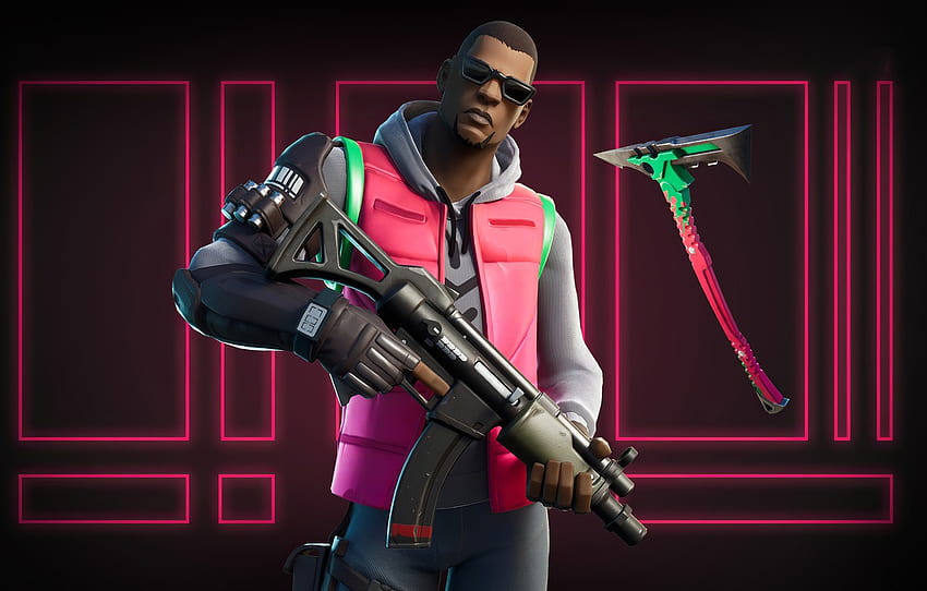weapons, background, neon, guy, Fortnite for , section игры, Cool Neon Fortnite HD wallpaper