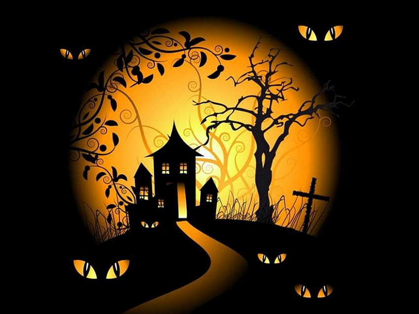 Fröhliches Halloween, Nacht, Mond, Hallowwen, Pfad, Auge HD-Hintergrundbild