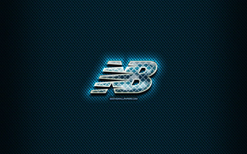 Szklane logo New Balance, niebieskie tło Tapeta HD